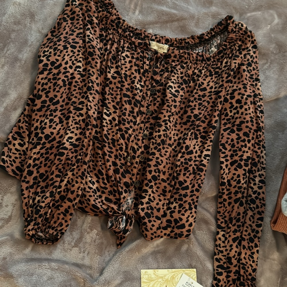 Cheetah button down top